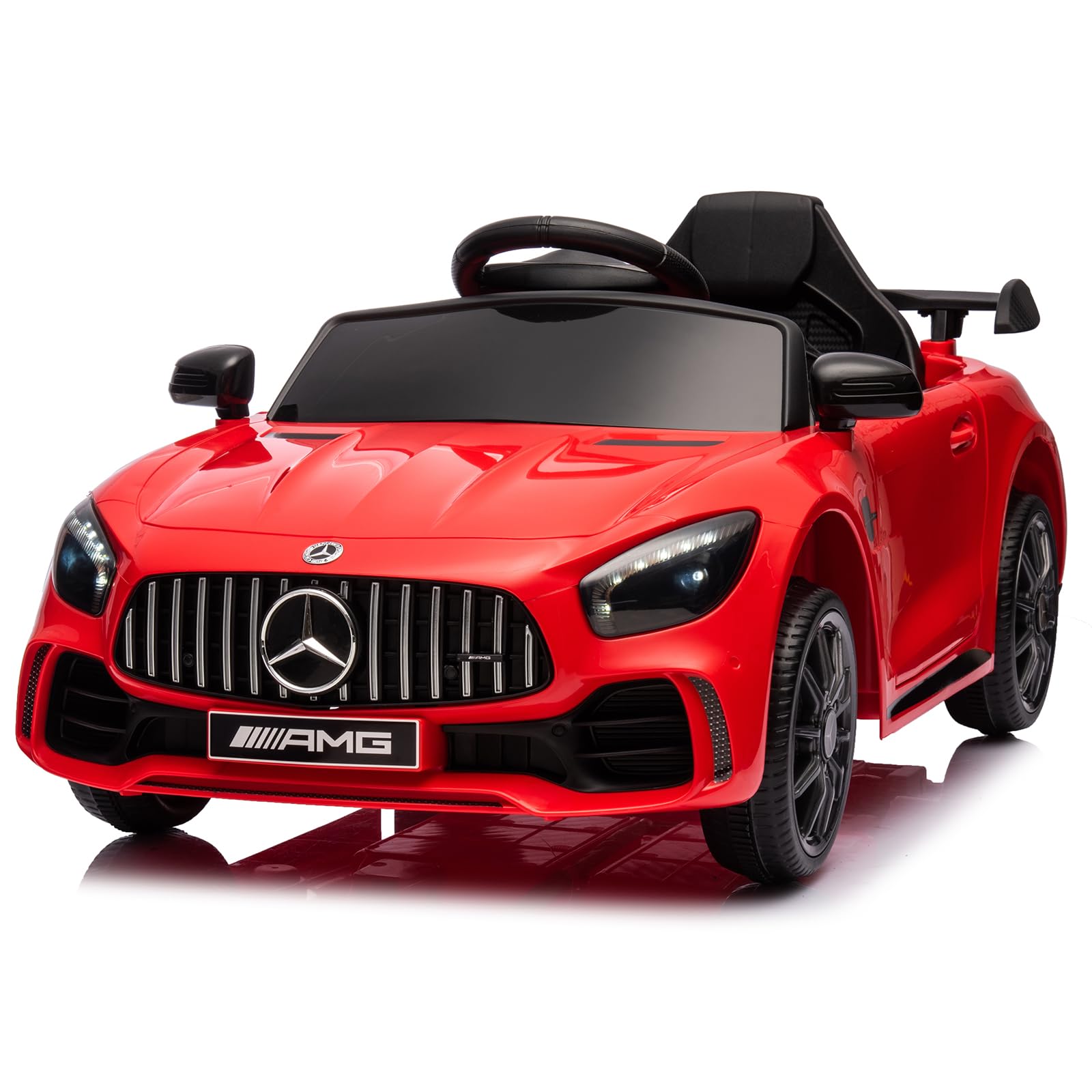 Winado 12V Ride on Car, Licensed Mercedes Benz AMG GTR Battery Powered Electric Vehicle, w/Parent Remote, Wider Seat, LED Lights, Openable Doors, MP3 Player, Smooth Start, 3 Speeds - Red