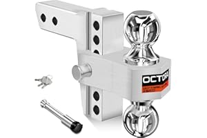 OCTORA Adjustable Trailer Hitch Fits 2-inch Receiver, Heavy Duty Aluminum Tow Hitches,6-inch Drop/Rise, Solid Tube Hitch,for Truck(12,500 LBS GTW), Double Anti-Theft Locking Hitch Pins (Silver)