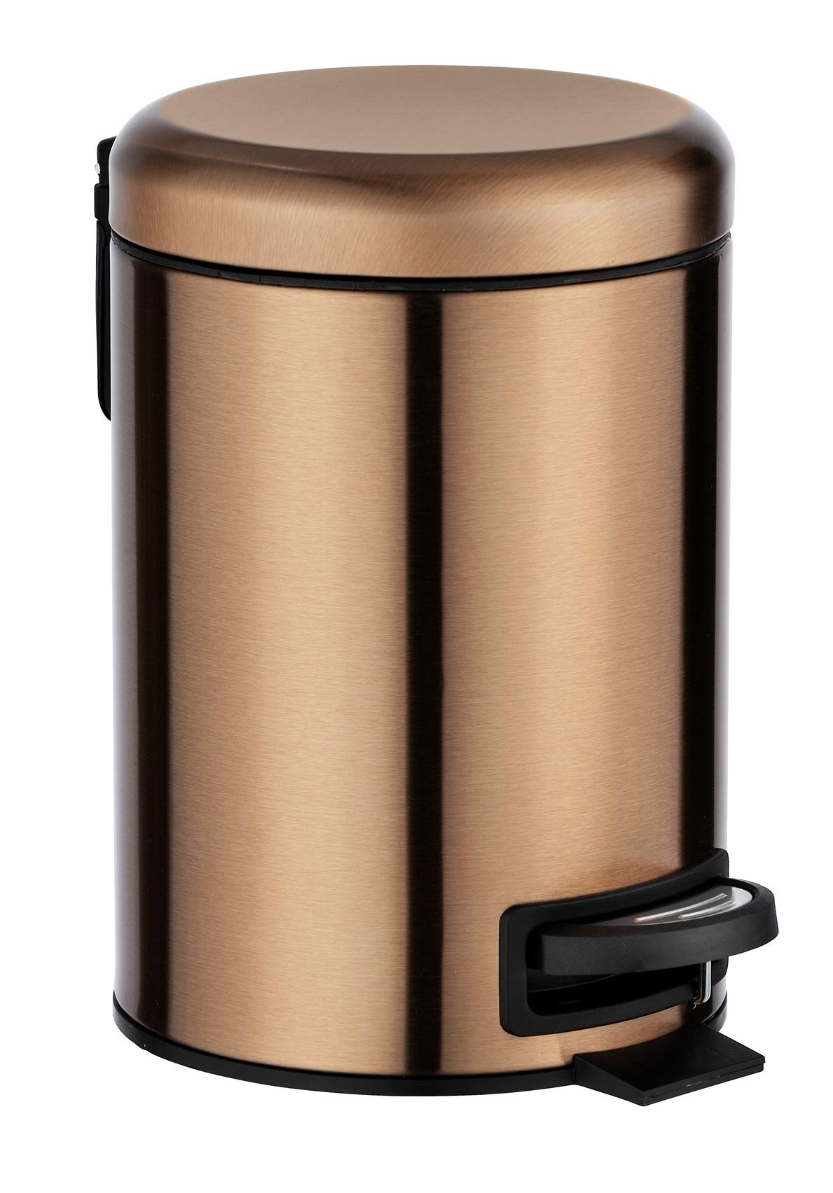 WENKO Dustbin with Anti-Fingerprint Capacity 3 litres, Rustproof stainless steel, Metallic Copper, 25 x 22.5 x 17 cm