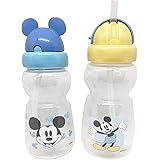 Disney Cudlie Mickey Mouse Baby Boy 2 Pack of 11 Oz Sippers Pop Up Straw Character Molded Lid with Here I Am Print