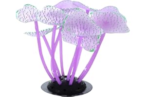 CAPASTEC Soft Silicone Glowing Mushroom Coral, Fluorescence Aquatic Artificial Coral for Aquarium (Purple)