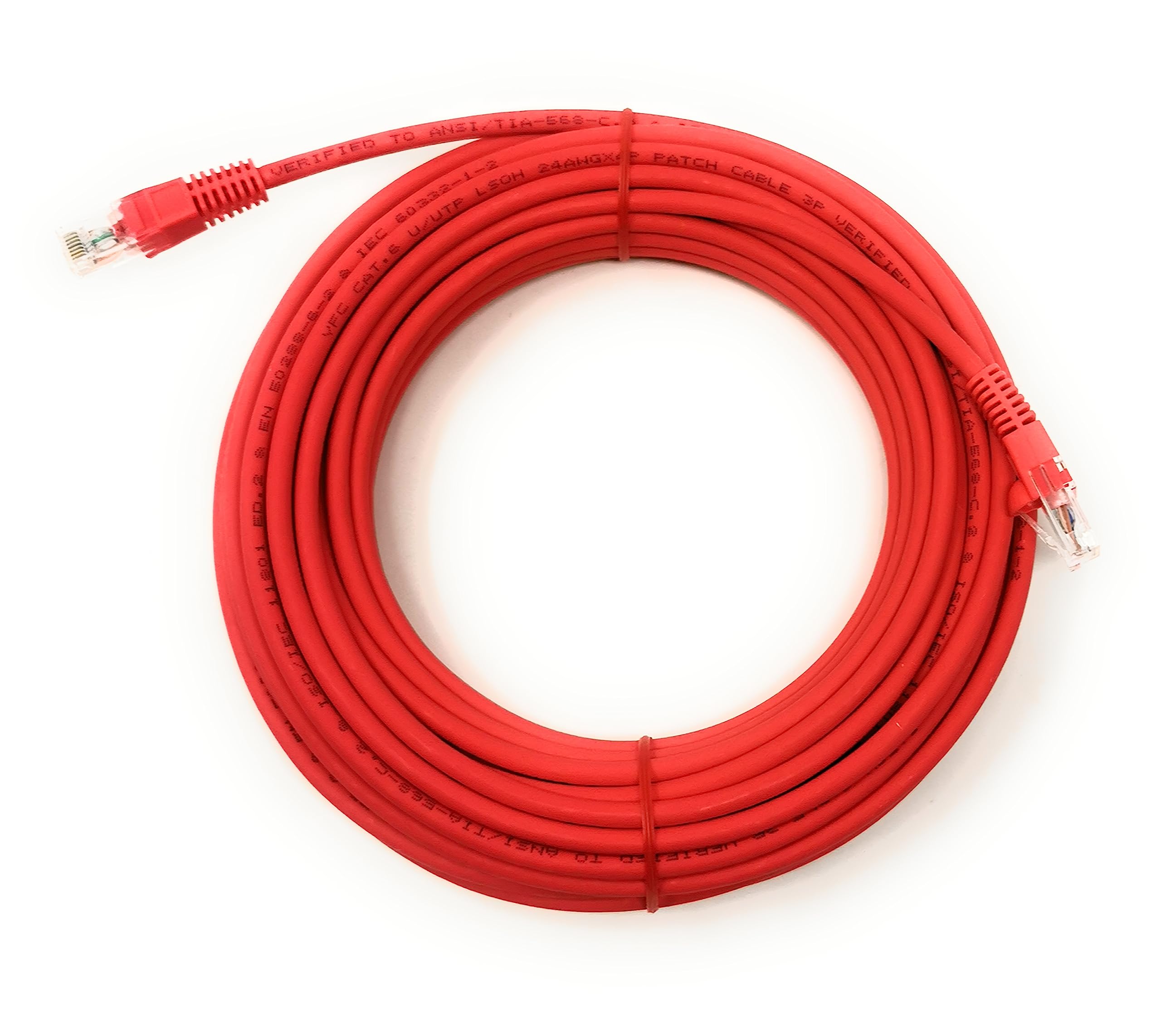 Cat6 RJ45 (UTP) Connector Ethernet Cable, LSZH Snagless Patch 24AWG Bare Copper Cores Lead for Internet, Data Transfer, Router, Modem, CCTV, Smart TV, PC, Laptop (15m, Red)