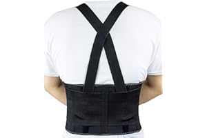 Troy Safety RK-BST11 Elastic Back Support Belt with Adjustable Shoulder Straps (XL, Black)