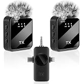 Goodir 3 in 1 Wireless Lavalier Microphone，Phone Microphone for iPhone/Android/Camera,200ft Transmission, 18H Battery Life, Noise Reduction Lapel Mic for Recording Interviews, Vlogs, TikTok