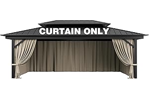 Pakunoda Outdoor Gazebo Curtain Replacement Universal 4-Panel Sidewalls 12' X 20',Outdoor Patio Waterproof Privacy Curtain with Double Zipper for Patio, Canopy, Garden, and Backyard (Curtain Only)