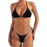 SUUKSESS Women Ruffle Thong Bikini Sets Halter String Triangle 2 Piece Swimsuit