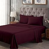 Superior Egyptian Cotton 300 Thread Count Bed Sheet Set, 1 Elastic Deep Pocket Fitted Sheet, 1 Flat Sheet, 1 Pillowcase, Daily Soft Sheets, Luxury, Plush, Home Essentials, Twin, Plum