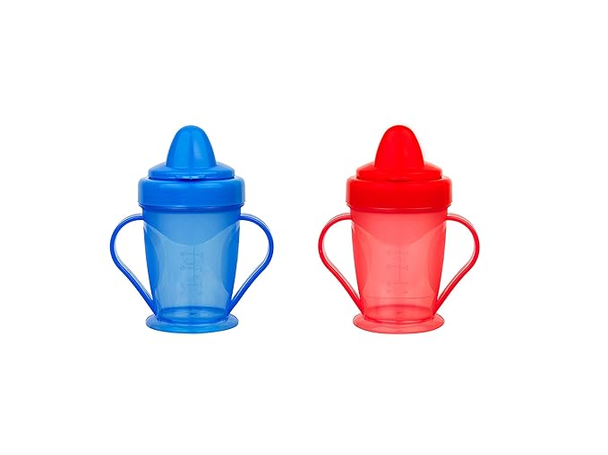 NAUGHTY KIDZ Premium Sipper for Baby with Soft SPOUT,Easy to Hold Twin Handle and 2 Key TEETHERS for Baby to Play (Blue+RED)