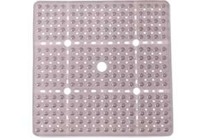 ENKOSI Large 27 x 27 inch Square Non-Slip Shower Mat - Anti Slip Shower Stall Mat for Elderly and Young - Durable Shower Mat with Strong Secure Suction Cups and Drain Holes (27x27 Clear Grey)