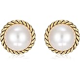 Mierfyni Big Pearl Earrings for Women - Dainty Elegant Gold Statement White Pearl Stud Earrings