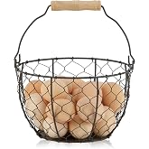 Chorlie Mesh Wire Egg Collecting Basket with Handle Round Metal Vegetable Fruit Storage Container Vintage Portable Collector for Kitchen Picnic Farmhouse Gathering (1, Coffee)