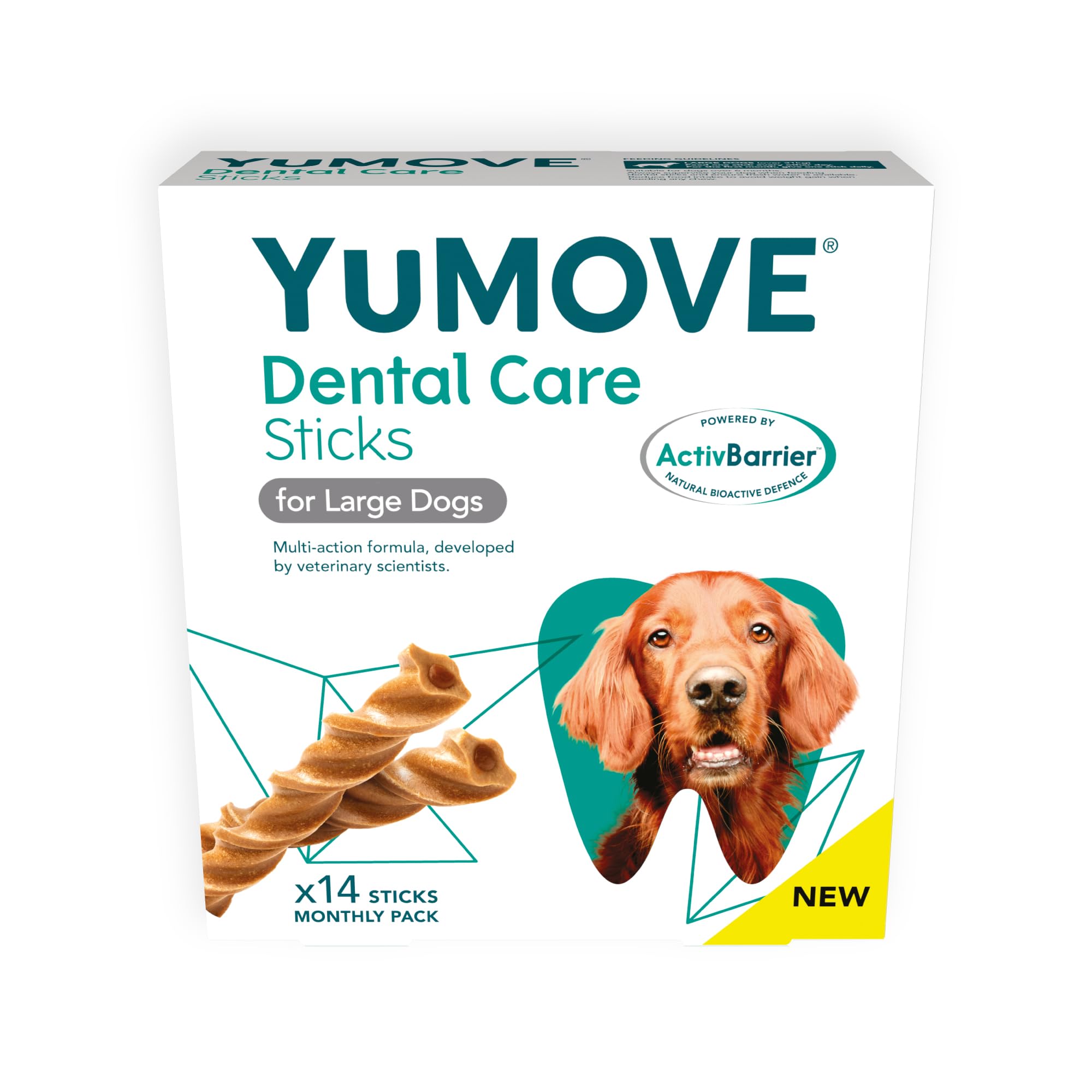YuMOVE Dental Care | Dental Sticks for Large Dogs | 14 Pack | Tasty Chews with Natural Ingredients which Target Plaque & Freshen Breath