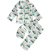 Kuriozud Kids Toddler Boy Easter Pajamas Long Sleeve Button Down Shirt Top and Pants 2pcs Pjs Sets Sleepwear