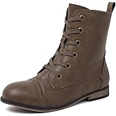 katliu Women's Combat Boots Lace up Military Ankle Boots Side Zipper Round Toe Booties