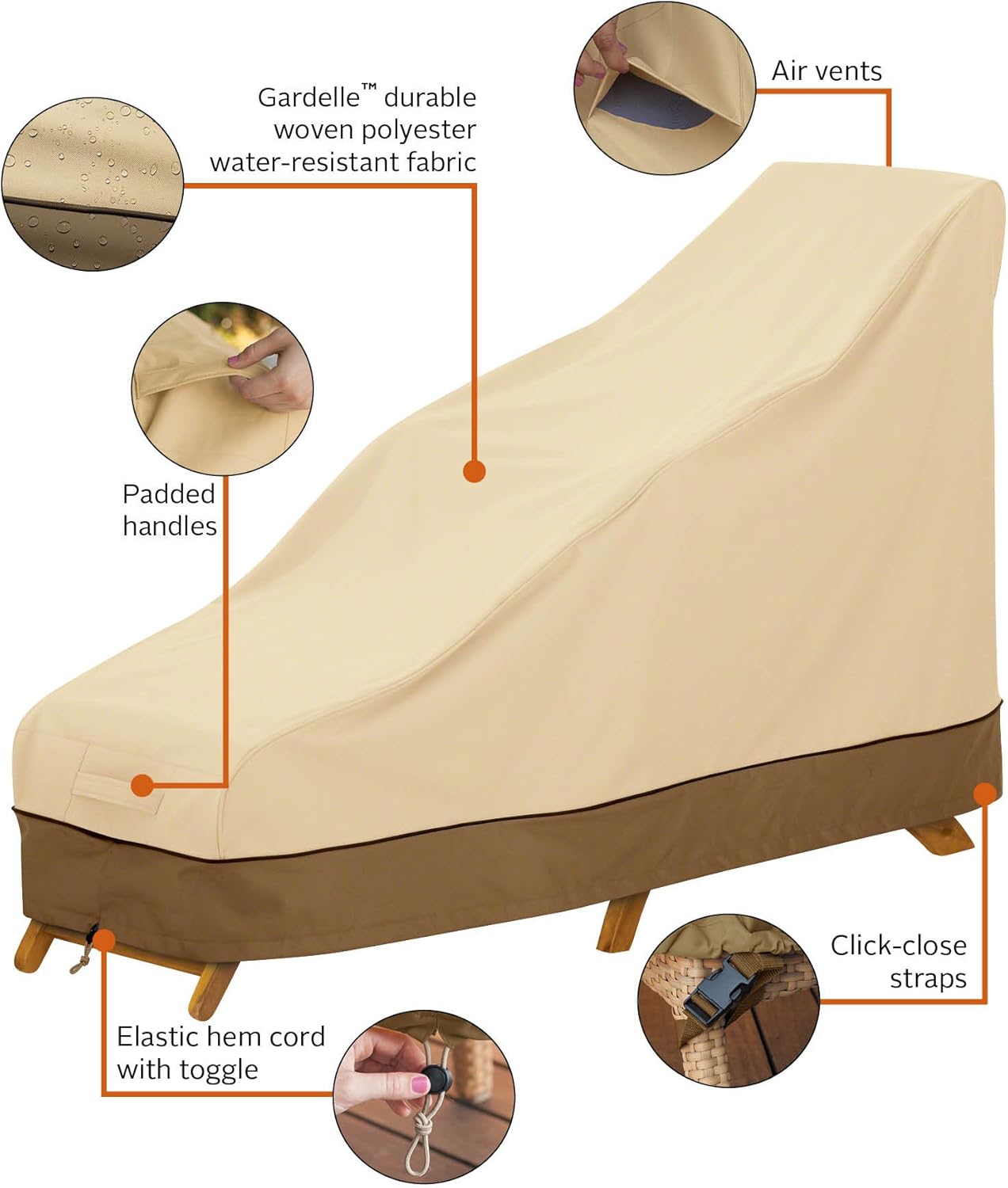 Classic Accessories 55-583-141501-00 Veranda Water-Resistant 65 Inch Steamer Patio Chaise/Deck Chair Cover, Pebble, Steamer Deck Chaise Lounge : Garden & Outdoor