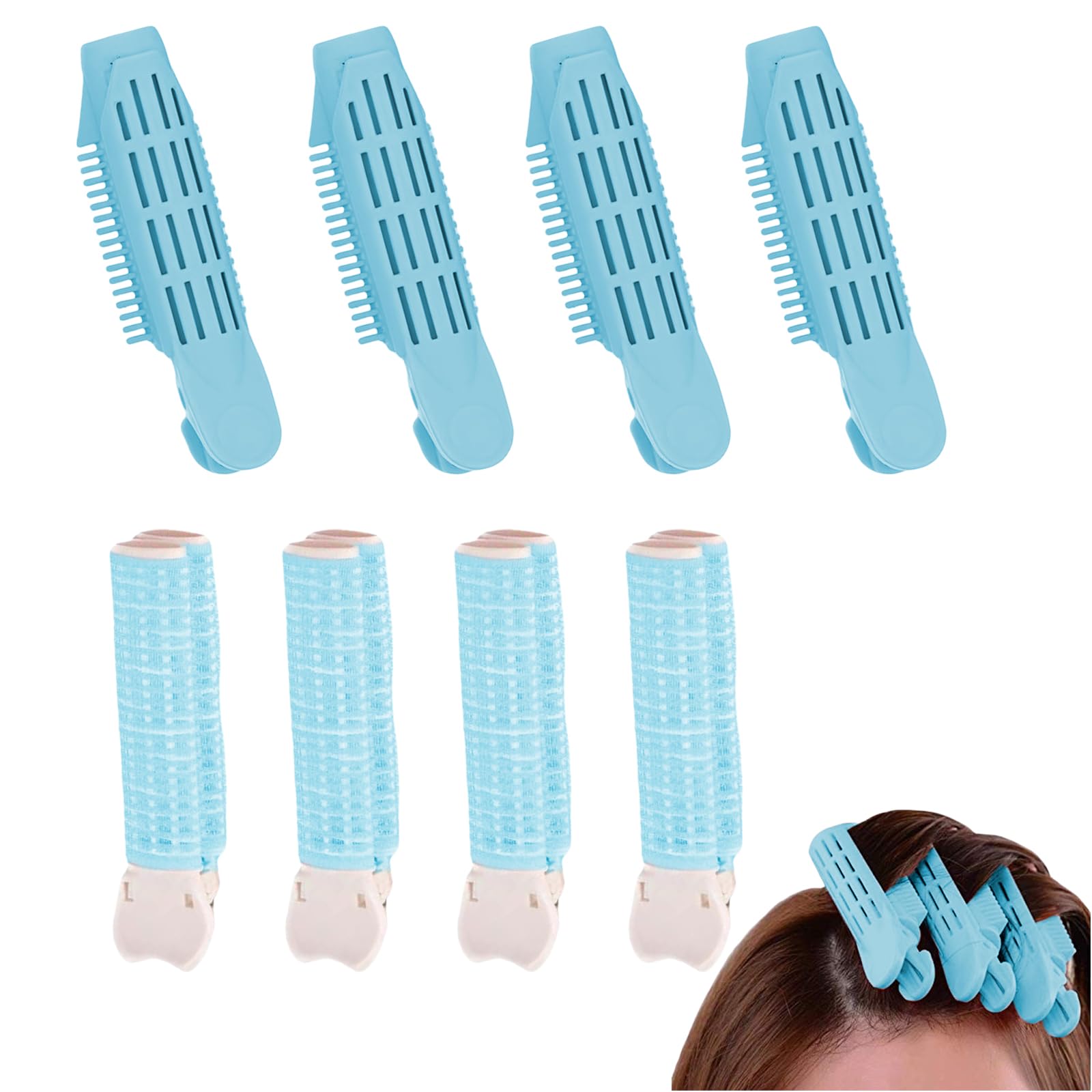 Yeomju Pack of 8 Volume Hair Clips, Root Volume Clips, Hair Curlers, Air Curler, Root Clips for Hair Volume, Fluffy Hair Volumiser Clips, Curl Clips (Blue)