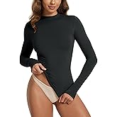 ODODOS Women's Double Layer Mock Neck Long Sleeve T-Shirts Ultra-Soft Lightweight Basic Tee Slim Fit Top