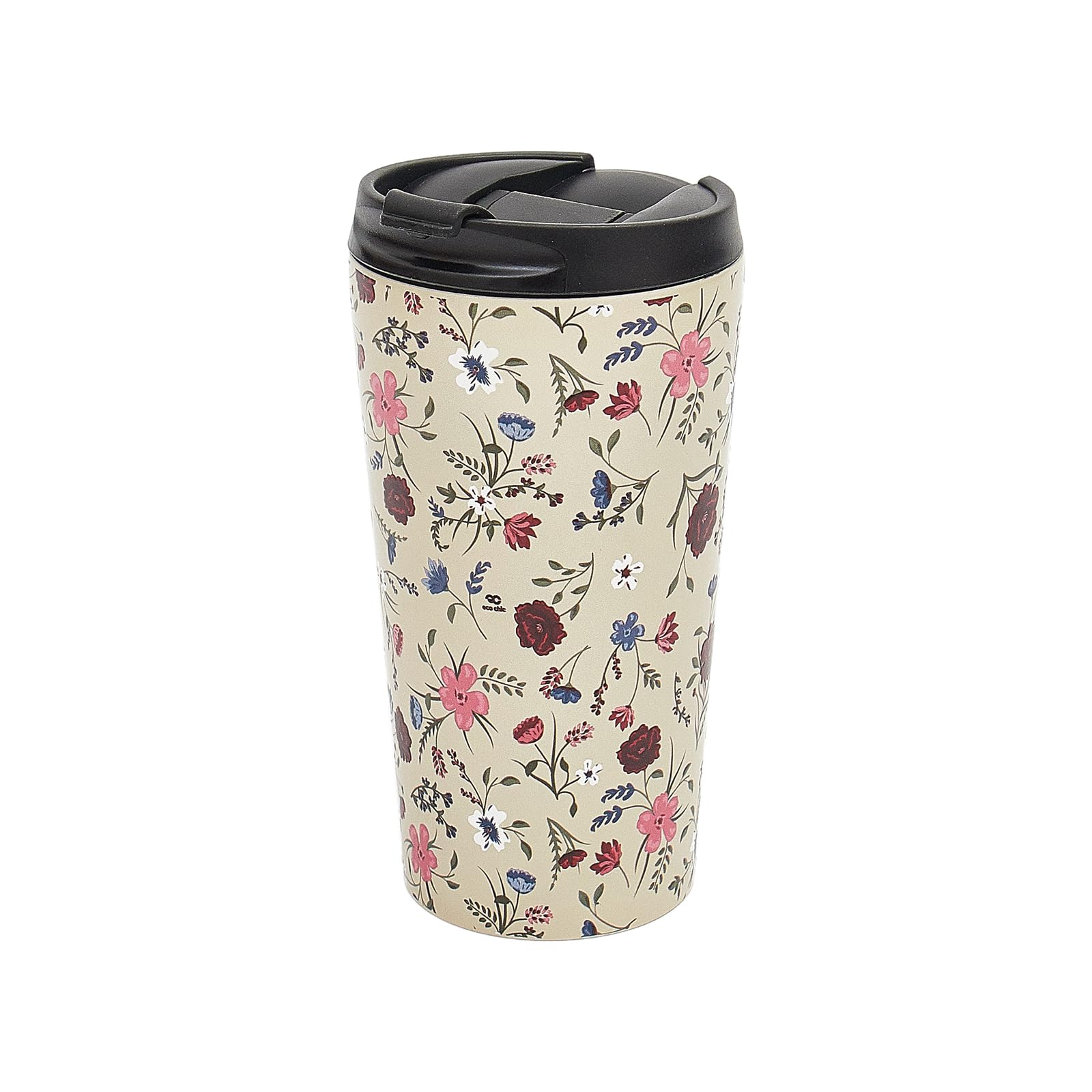 Eco Chic Reusable Thermal Coffee Cup Stainless Steel Leakproof Insulated 330ml Travel Mug (Floral Beige)