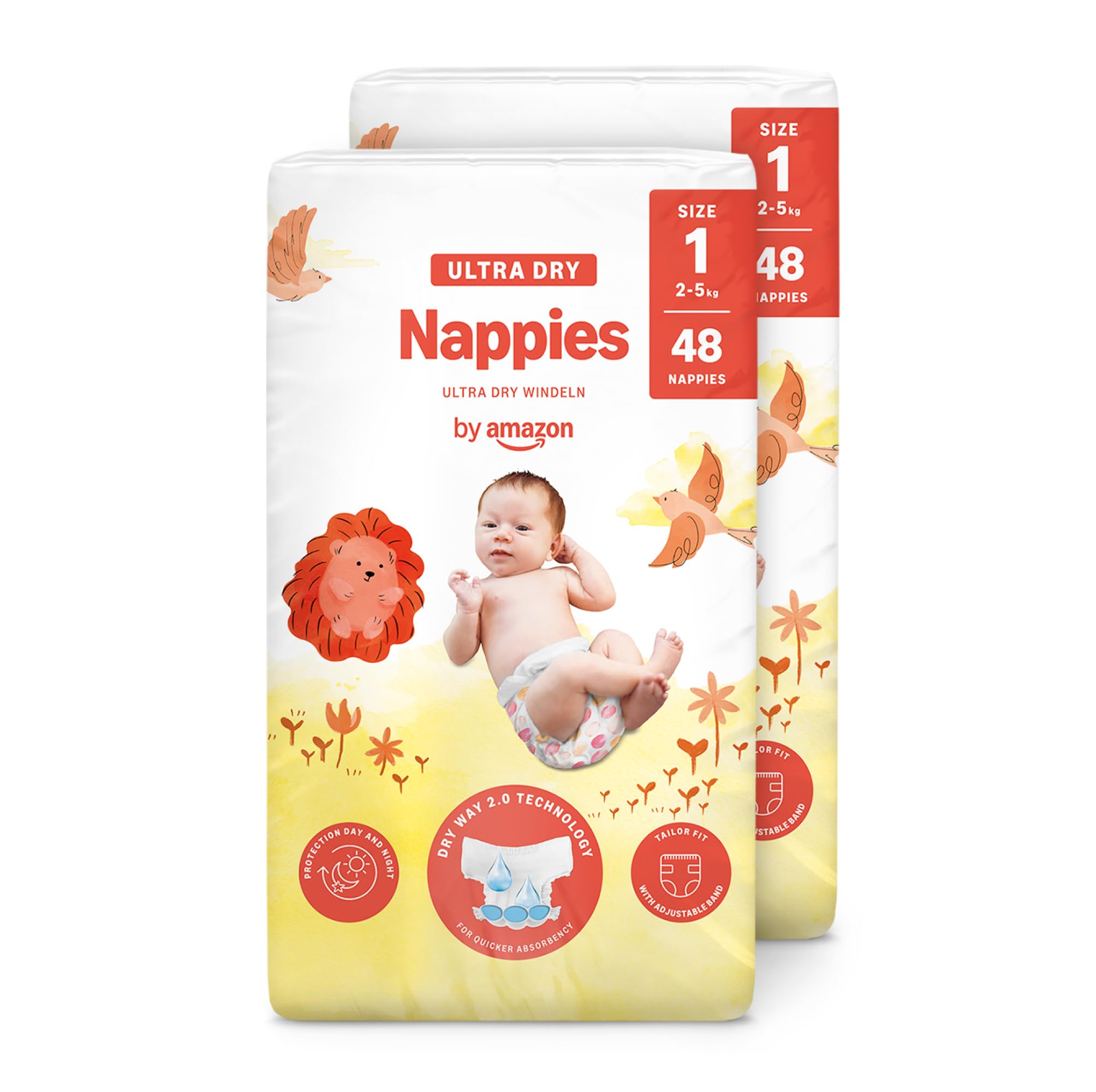 By Amazon Ultra Dry Nappies - Size 1 (2-5 kg) - With Channels - 96 Units (2 packs x 48) (Previously a Mama Bear Brand, Same Product)