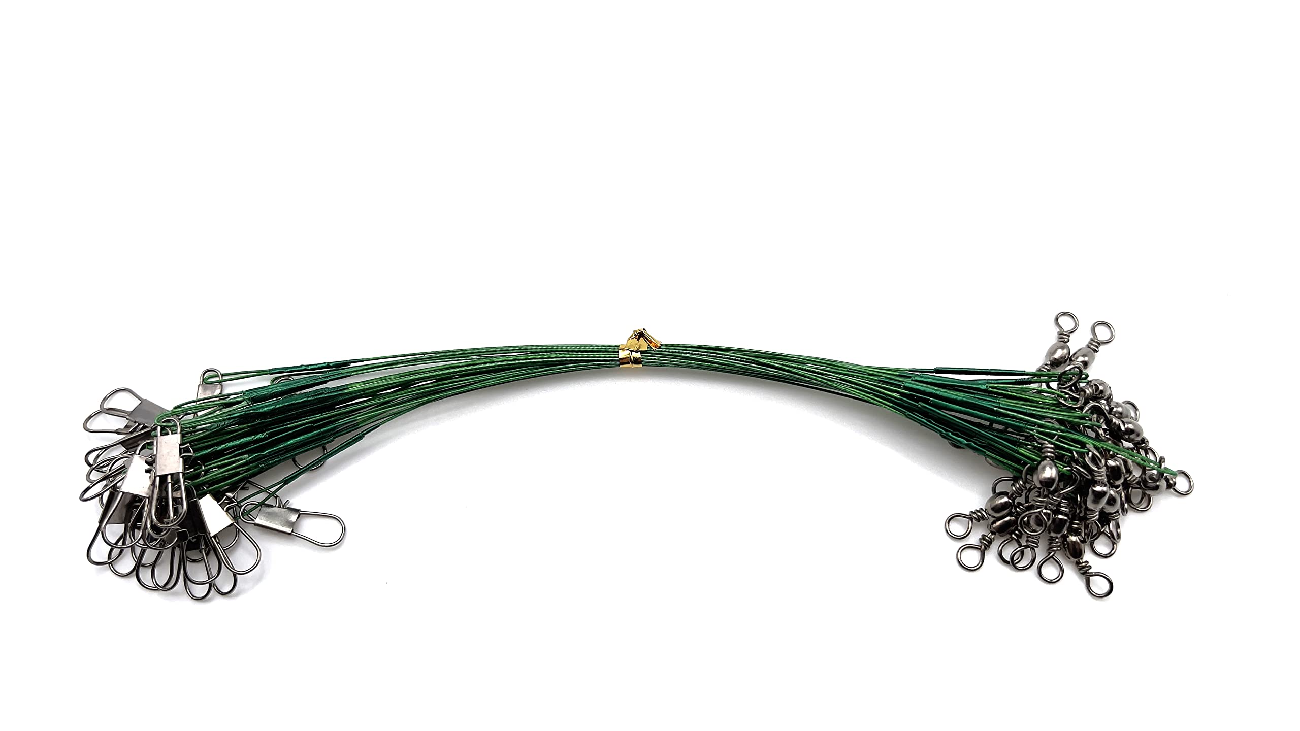 EVERBAY Fishing Leaders Anti Bite Stainless Steel Fishing Line with Swivels Snap Wire Leader for Connect Lures Bait Rig Hooks, Nylon-Coated Fishing Gear Fishing Gift, Green, 15cm/30pcs