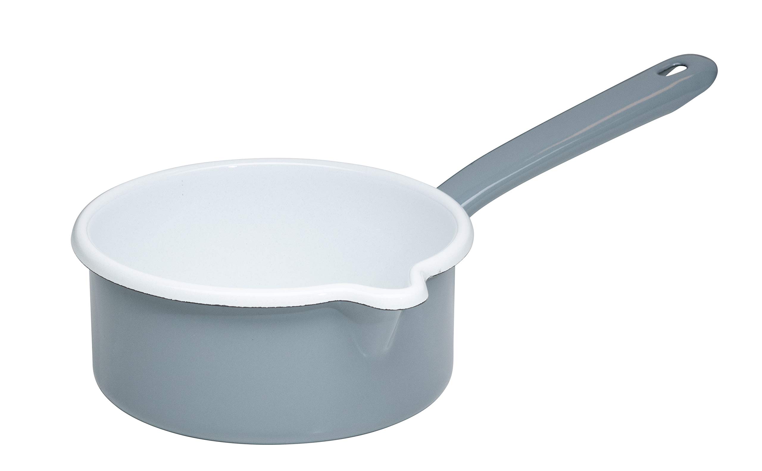 Riess, Classic Pure Grey 0036-065 Saucepan with Large Spout 14 cm Diameter 14 cm Height 6.7 cm Capacity 0.75 litres Enamel Light Grey Induction