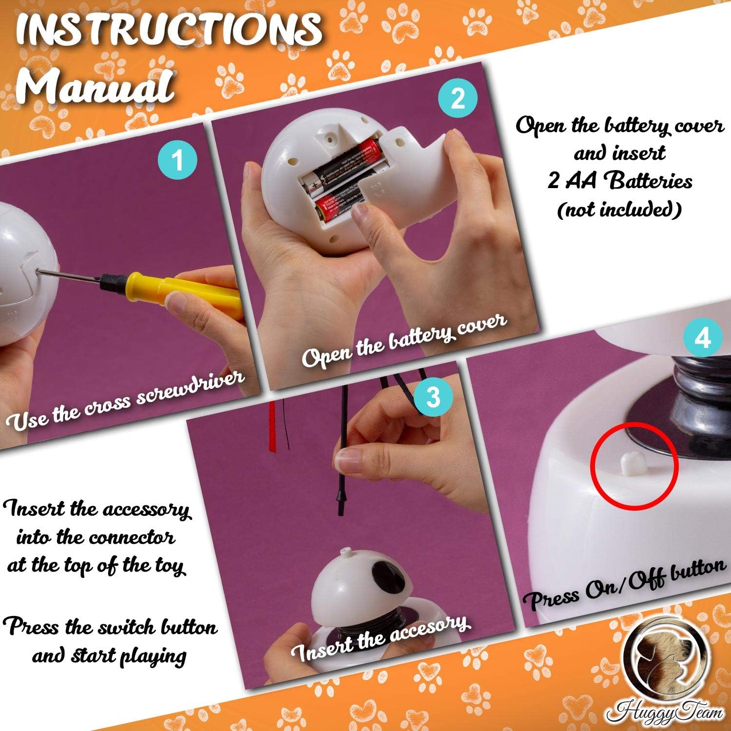 HuggyTeam Smart Interactive Cat Toy - Light Pointer for Cats, 360 Degree Self Rotating Ball, Sound, Accessory Replaceable. Free- Fish Toy. Every Detail Stimulate Hunting Instinct for Your Cats. : Pet Supplies