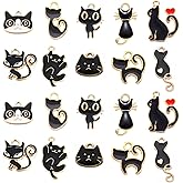 LiQunSweet 50 Pcs 10 Styles Enamel Kitten Animals Black Cat Charms for Jewelry Making Earrings Bracelet Necklace DIY