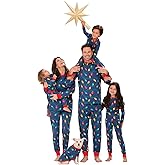 PajamaGram Matching Christmas PJs for Family, Christmas Lights, Mens Large Blue