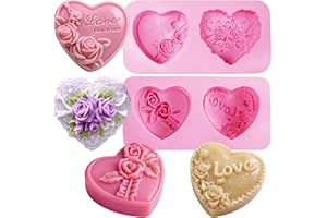 METLUCK Silicone Heart Molds, 4 Types 3D Heart Shaped Soap Molds Love Chocolate Molds Silicone Molds for Soap Making Candy Ca
