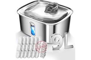 MAILOFY Dog Water Fountain for Large Dogs, 9L/2.4Gal Stainless Steel Dog Fountain with Water Level Window & Filtration, Automatic Pet Water Bowl Dispenser Indoor, Super Quiet (with 6 Filters)