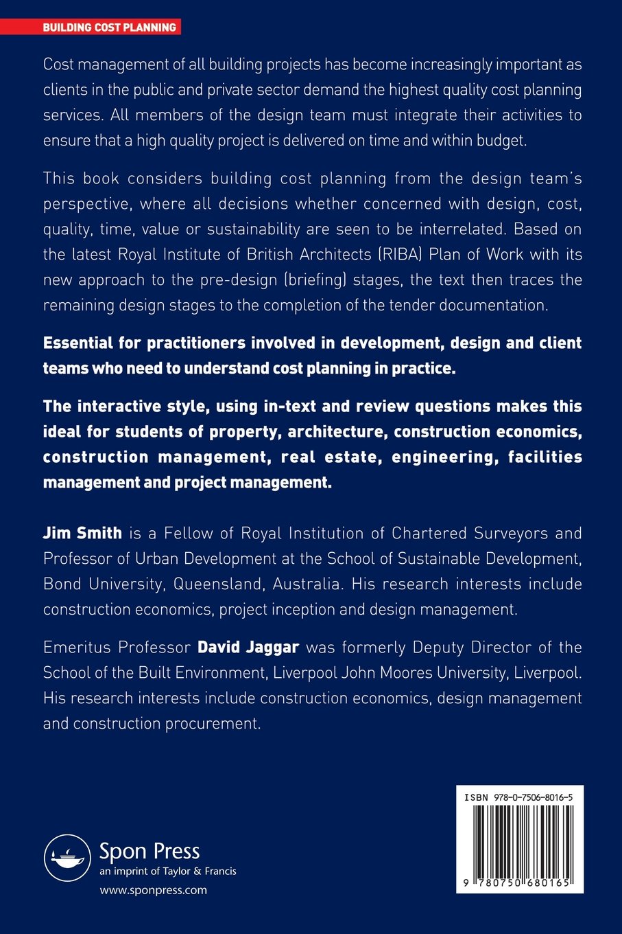 Building Cost Planning For The Design Team Jim Smith David - 