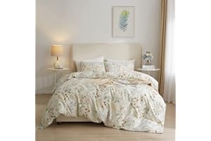 AMWAN Vintage Floral Duvet Cover Queen Garden Style Botanical Bedding Sets 100% Cotton White Floral Comforter Cover Chic Flower Leaf Botanical Duvet Cover Floral Queen Comforter Cover Set