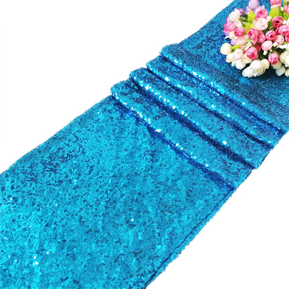 Time to Sparkle 12x108inch Glitter Sequin Table Runner Chair Sashes Swags Wedding Party Table Decoration Sequin Tablecloth- Sequin Turquoise
