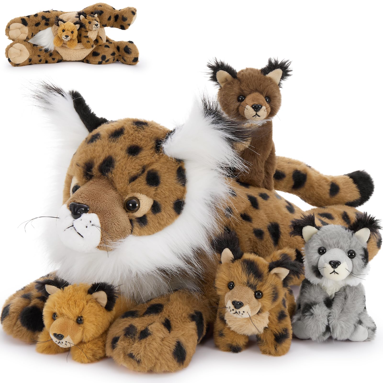 Photo 1 of Muiteiur 5 Piece Lynx Stuffed Animals, Soft Bobcat Stuffed Animals with Babies,18-inch Plush Toy for Kids Girls Boys, Fun Gift for Birthday Children Day
