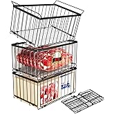 Large Freezer Organizer Bins for 5 to 9 Cu.Ft,Quick Expand/Collapse,3PACK | Freezer Organizer Bins, Stackable,foldable,With handle Wire Storage Container Baskets for Sort Frozen Meats,Leak-Proof Liner