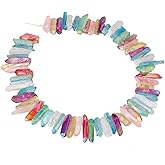 SUNYIK Assorted Color AB Aura Titanium Coated Crystal Points Quartz Rough Sticks Spikes Point Beads 15 inch Strand Drilled