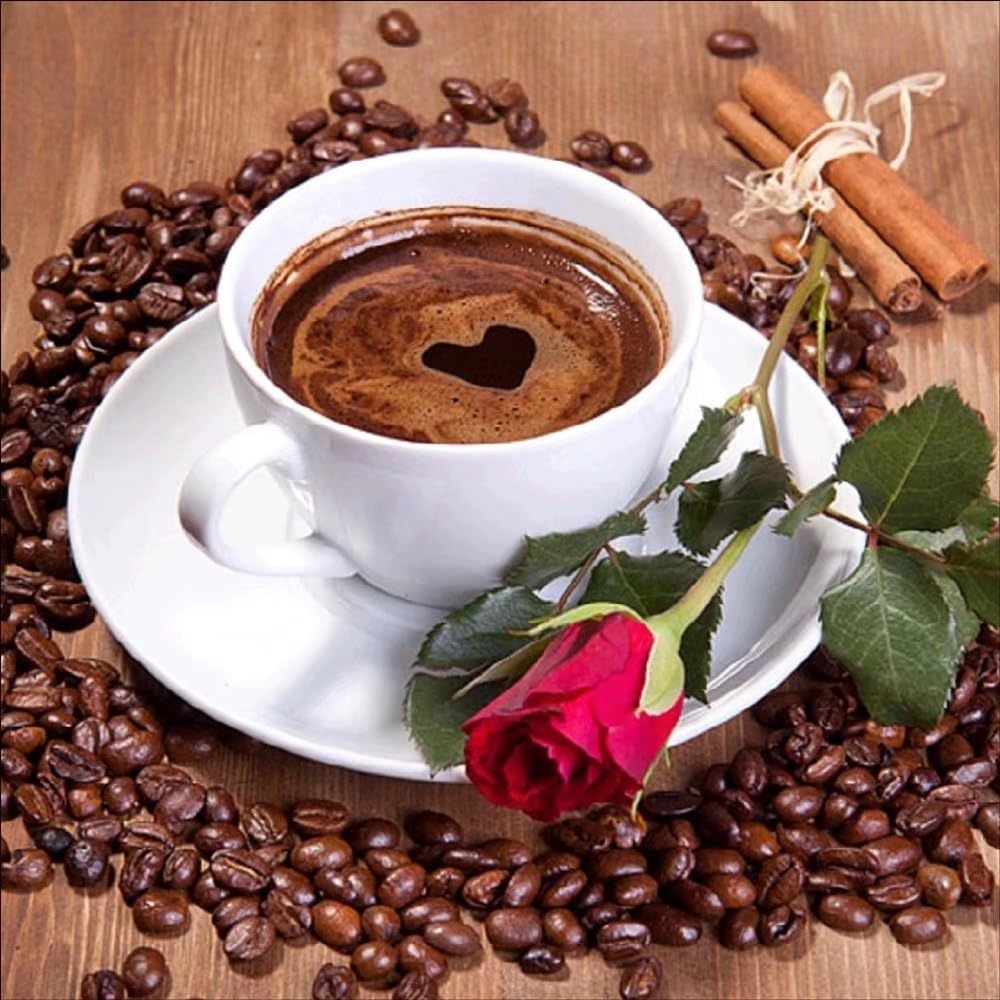 ESOOR 5D DIY Diamond Painting, Cross Stitch DIY Diamond Painting Kits Arts Coffee and Flowers 14X14 Inches