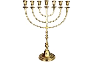 Salomons Menorah Brass 4898B, high 18",7 Branch, Menorah Candles, Menorah from Israel, The holy Land -Jerusalem