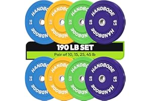 Handbode Colored Bumper Weight Plates Olympic Weight Plate Set 2-Inch, 10/15/20/25/35/45/55 lb Barbell Weight Plates Set for Home Gym, Rubber Strength Training Weights Plates for Weight Lifting