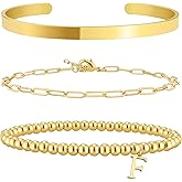 AOZEL Gifts for Teens Girls,14K Gold Plated Initial Bracelets for Women Gold Bangle Cuff Bracelet