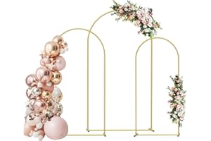 SHINOSKE Arch Backdrop Stand, Set of 3 Metal Arch Stand Wedding Arch Frame 7.3FT, 6.6FT, 6FT Balloon Arch for Birthday Party Baby Shower Wedding Graduation Ceremony Decoration,Gold