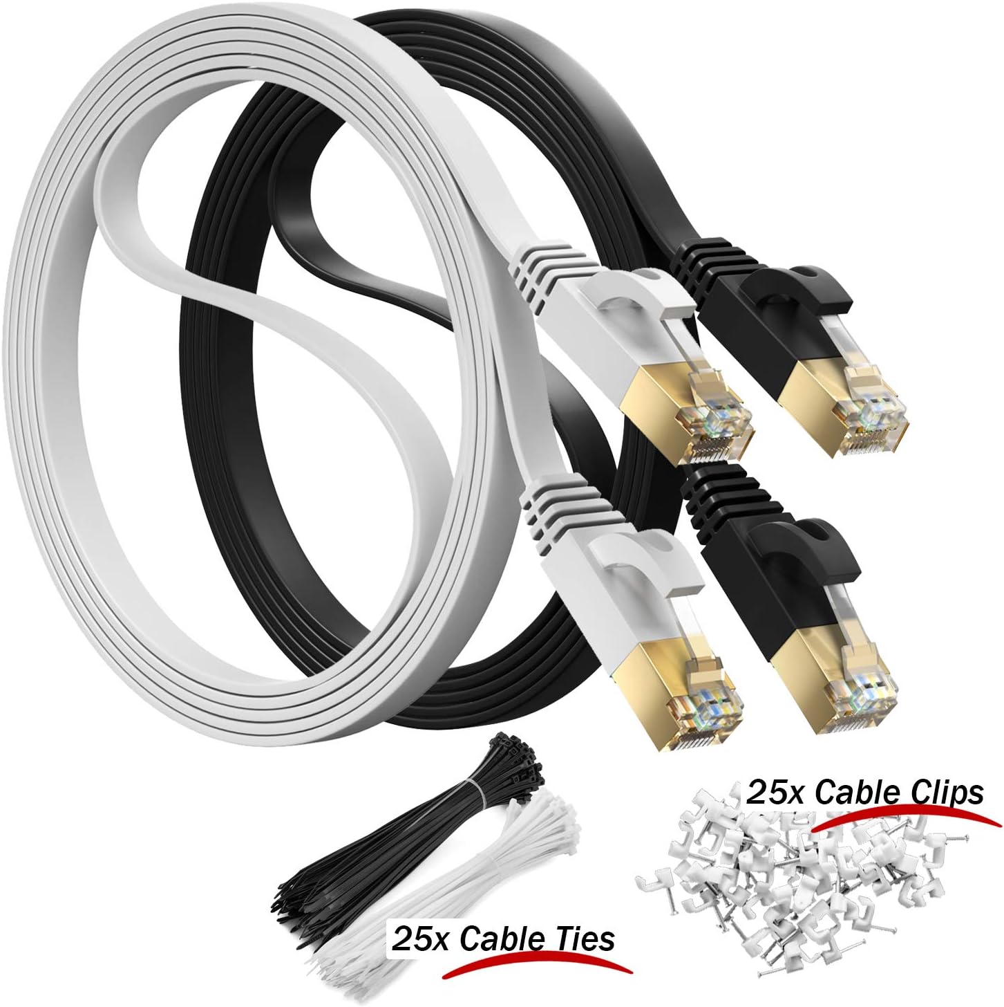 MutecPower 5m 2 Pack ULTRA FLAT Cat 7 Ethernet Network Cable with RJ45 plugs, SSTP, 600MHz - Image 3