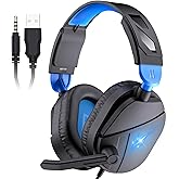 G63 Gaming Headsets for PC, Gaming Headphones with Noise Canceling Mic, PS5 PS4 Headset with Soft Memory Earmuffs, LED Light, Stereo Sound, 2m Wired Over Ear Headphones for Xbox One, Mac, Laptop, PC