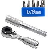 LABEAR Mini Ratchet Wrench Set, 60-Tooth EDC 1/4" Hex Driver | Includes 5-Bit Set with 1/4" Socket Adapter for More Driving Options