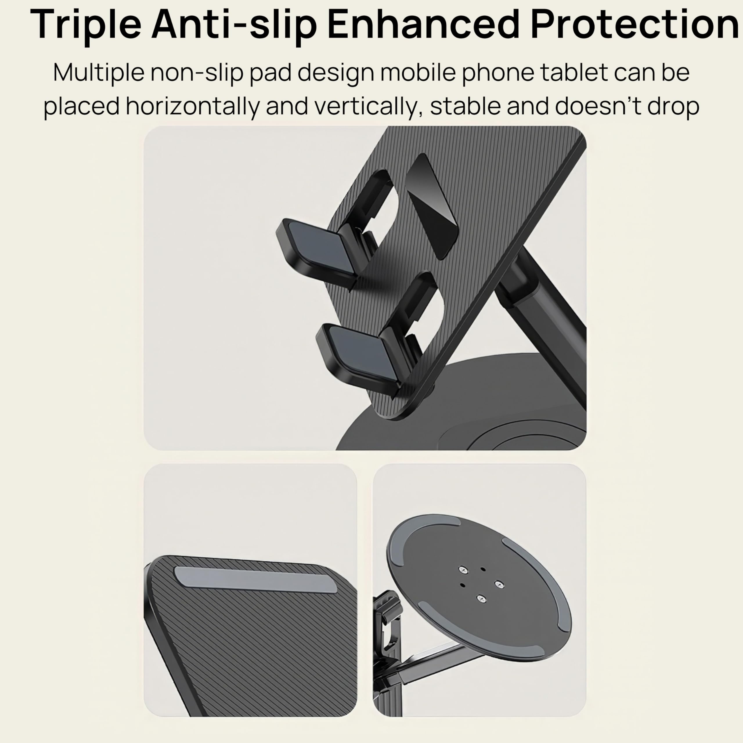 AnHome Cell Phone Stand Holder for Desk Cellphone Stands Holders Desktop 360 Rotatable Height Adjustable Foldable Phone Stand for Recording Charger Compatible with iPhone Samsung and Other Phone