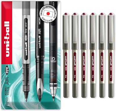 uni-ball EYE UB-157E Rollerball Pens 0.7mm Red Wine 6 Pack Gift Box