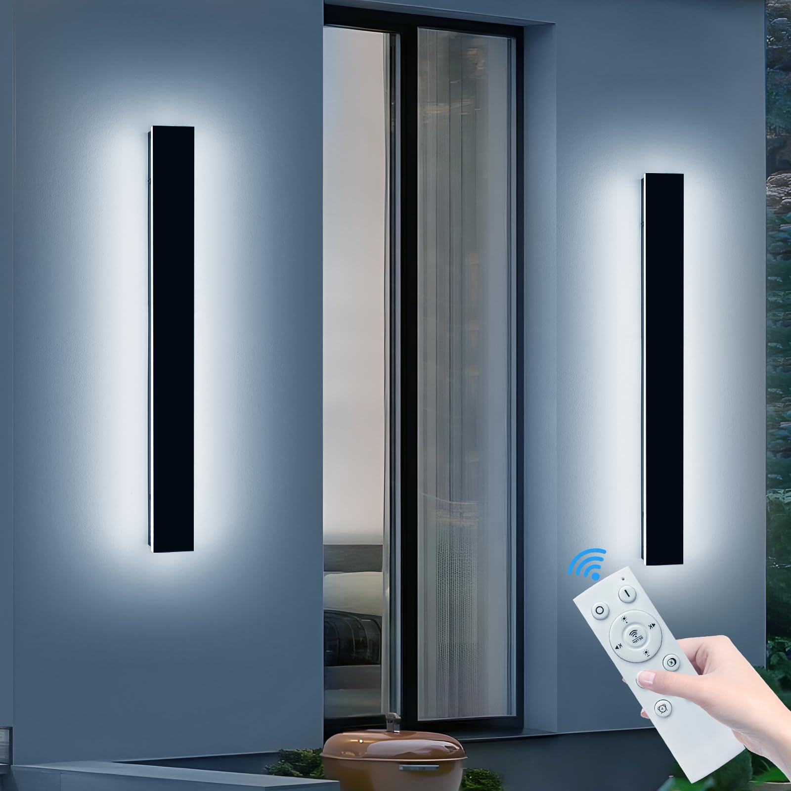 Photo 1 of 2 Pack Long Outdoor Wall Sconce, 47.2inch Modern Exterior Light Fixture, IP65 Waterproof, 3000K-6000K Dimmable, Strip Wall Mount Lighting for Patio, Garden, Garage with Remote Control