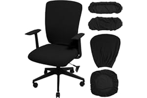 Tallew 4 Pcs Office Chair Covers Set Computer Universal Protective Stretchable Chair Seat Covers Desk Armrest Slipcovers Pads Office Cushion Backrest for Rotating (XL,Black)
