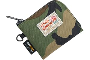RE ROUGH ENOUGH Rough Enough Small Coin Pouch Purse Mens Front Pocket Wallet Slim with Zipper Keychain Lanyard for Coins Cards Keys, Camo Cordura