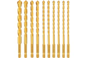 JOERIC Gold Masonry Drill Bit Set, 10PC Concrete Drill Bit Set for Ceramic Drill Bit Hex Shank for Glass, Soft Ceramic Tile, Mirror, Plastic with Size 4mm 5mm 6mm 8mm 10mm 12mm